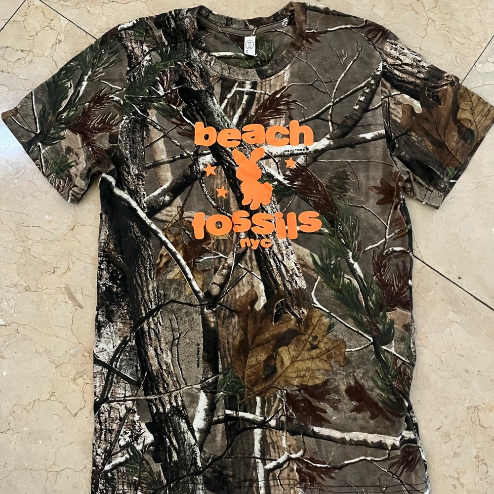 Camouflage Graphic T-Shirt with Orange Print